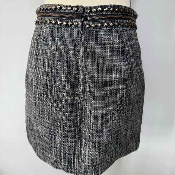 H&M Navy Tweed Mini Skirt with Embellished Waist  – Size 6 - Picture 3 of 15